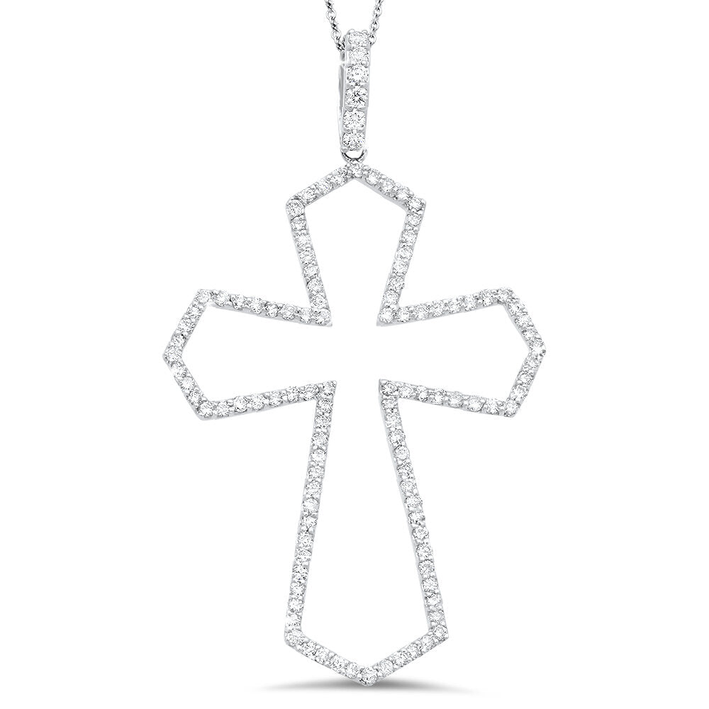 18K White Gold Diamond Cross Pendant