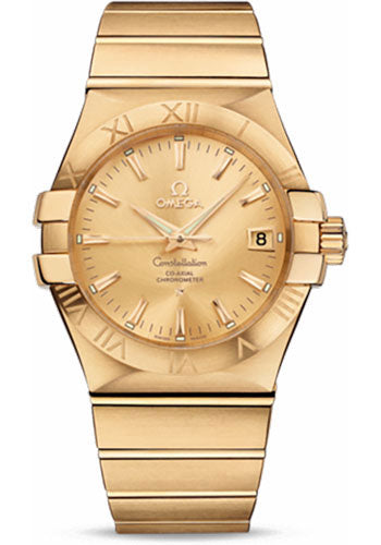 Omega Gents Constellation Chronometer Watch - 35 mm Brushed Yellow Gold Case - Champagne Dial - 123.50.35.20.08.001