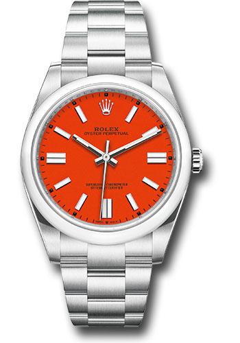 Rolex Oyster Perpetual 41 Watch - Domed Bezel - Coral Red Index Dial - Oyster Bracelet - 2020 Release - 124300 - 2021