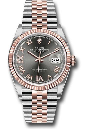 Rolex Steel and Everose Rolesor Datejust 36 Watch - Fluted Bezel - Dark Rhodium Roman Dial - Jubilee Bracelet - 126231 - 2024