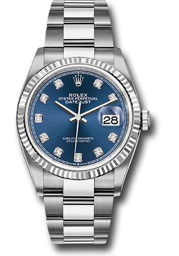 Rolex Steel Datejust 36 Watch - Fluted Bezel - Blue Diamond Dial - Oyster Bracelet - 2024 Release - 126234 bldo