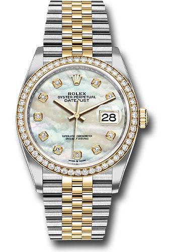 Rolex Steel and Yellow Gold Rolesor Datejust 36 Watch - Yellow Diamond Bezel - White Mother-Of-Pearl Diamond Dial - Jubilee Bracelet - 126283RBR - 2025