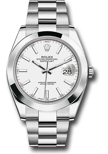 Rolex Steel Datejust 41 Watch - Smooth Bezel - White Index Dial - Oyster Bracelet - 126300 wio