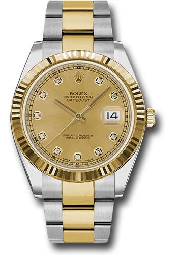 Rolex Steel and Yellow Gold Rolesor Datejust 41 Watch - Fluted Bezel - Champagne Diamond Dial - Oyster Bracelet - 126333 - 2024