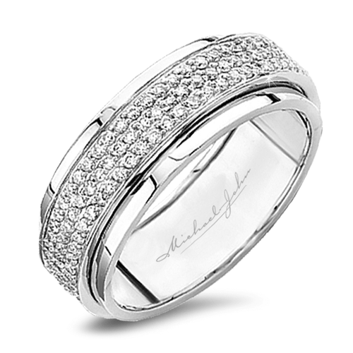 18K White Gold Men’S Diamond Orbit Eternity Wedding Band