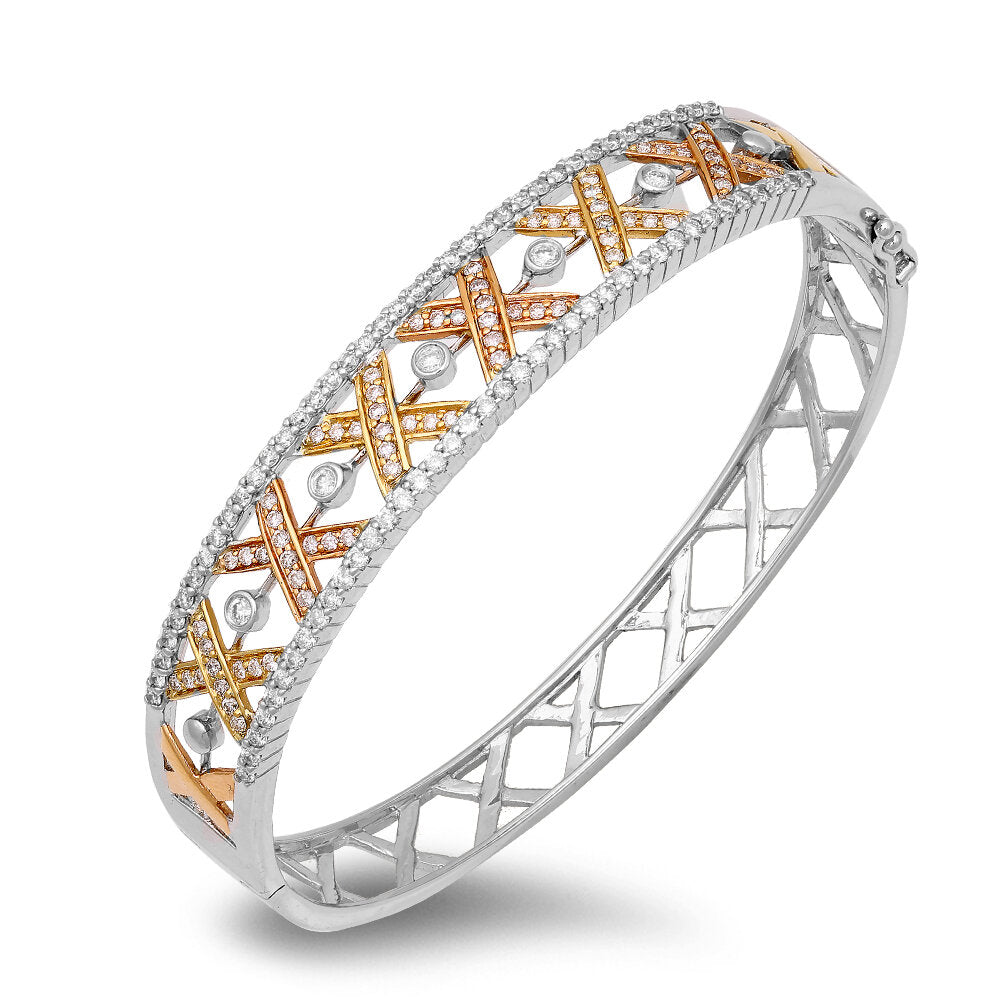 18K Tri-Tone Gold Diamond Bangle