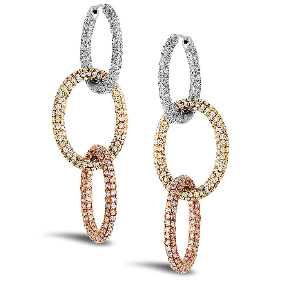 18K Tri-Tone Gold And Diamond Earrings