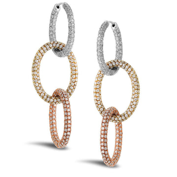 18K Tri-Tone Gold And Diamond Earrings