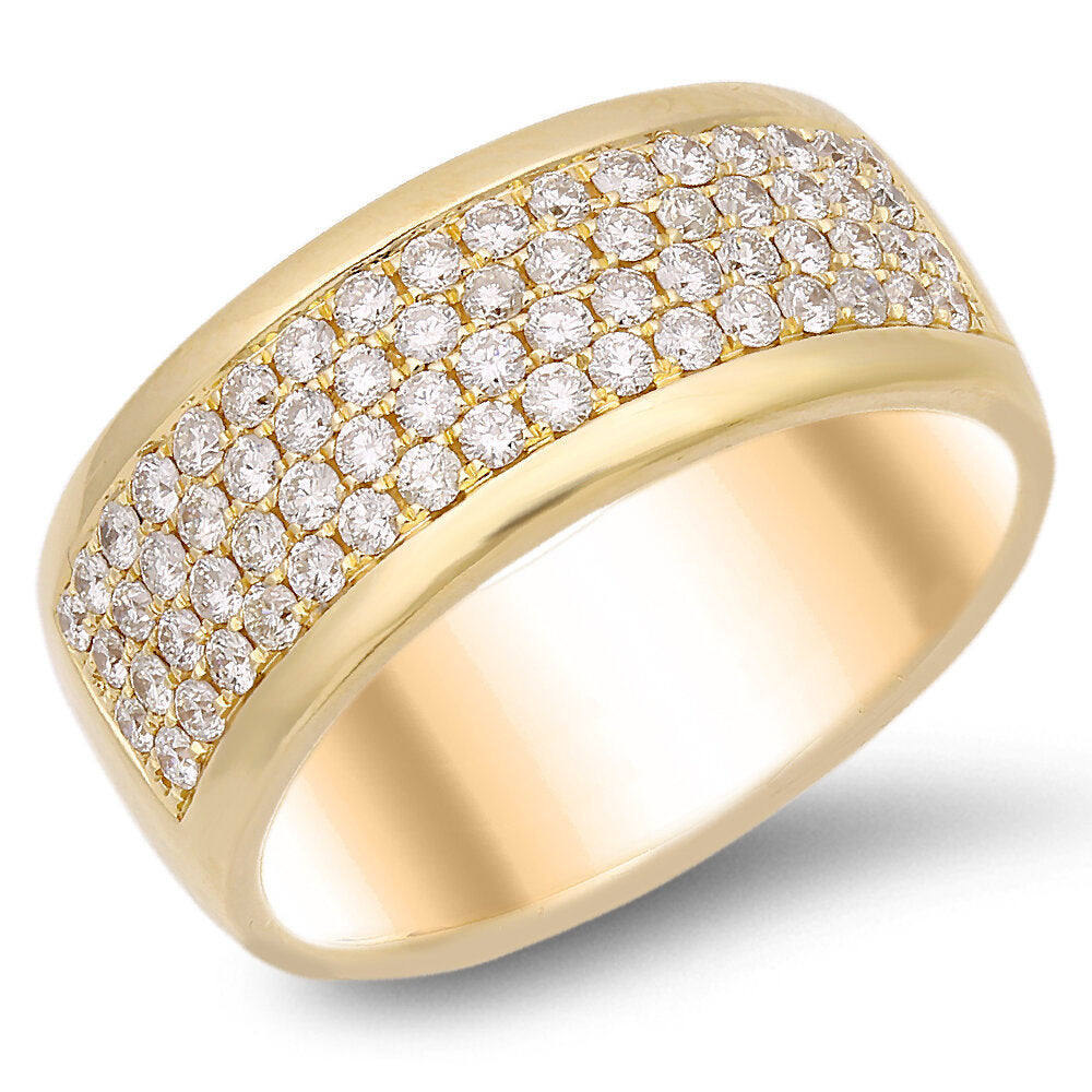 18K Gold Diamond Band With Four-Rows Of Round Cut Diamonds