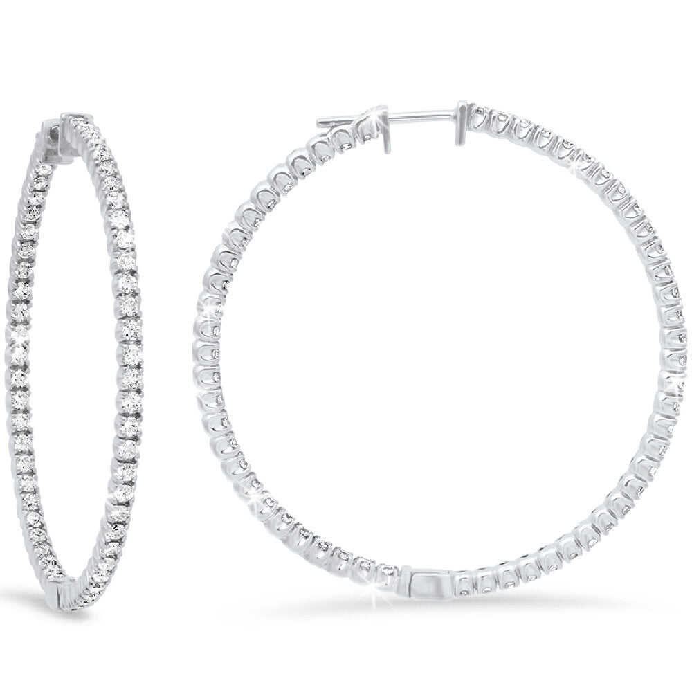 18K White Gold Diamond Hoop Earrings