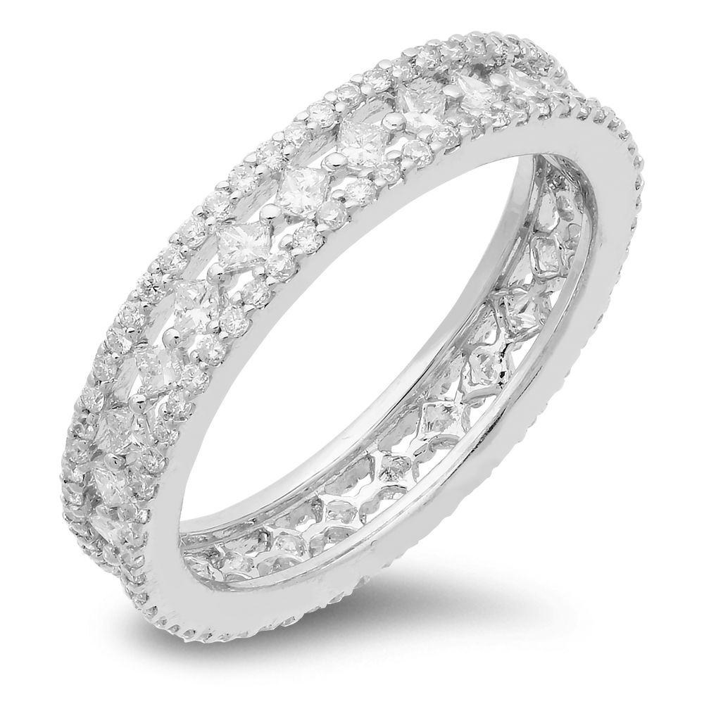 18K Gold Round And Princess Cut Diamond Eternity Band