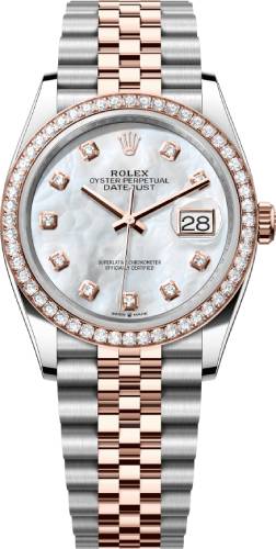 Rolex Steel and Everose Rolesor Datejust 36 Watch - Diamond Bezel - White MOP Diamond Dial - Jubilee Bracelet - 126281RBR - 2025