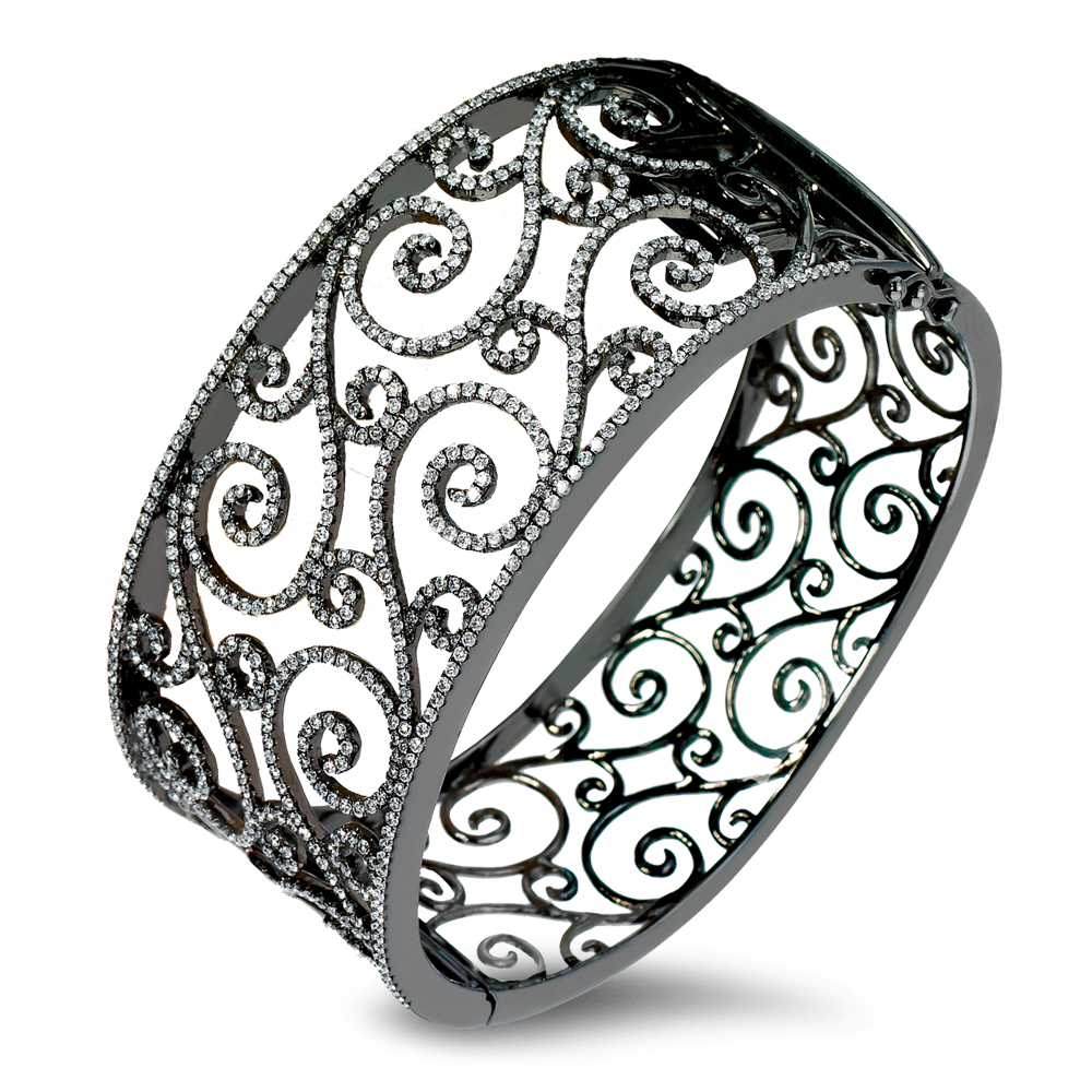 Delicate 18K Gold Lacey Diamond Bangle