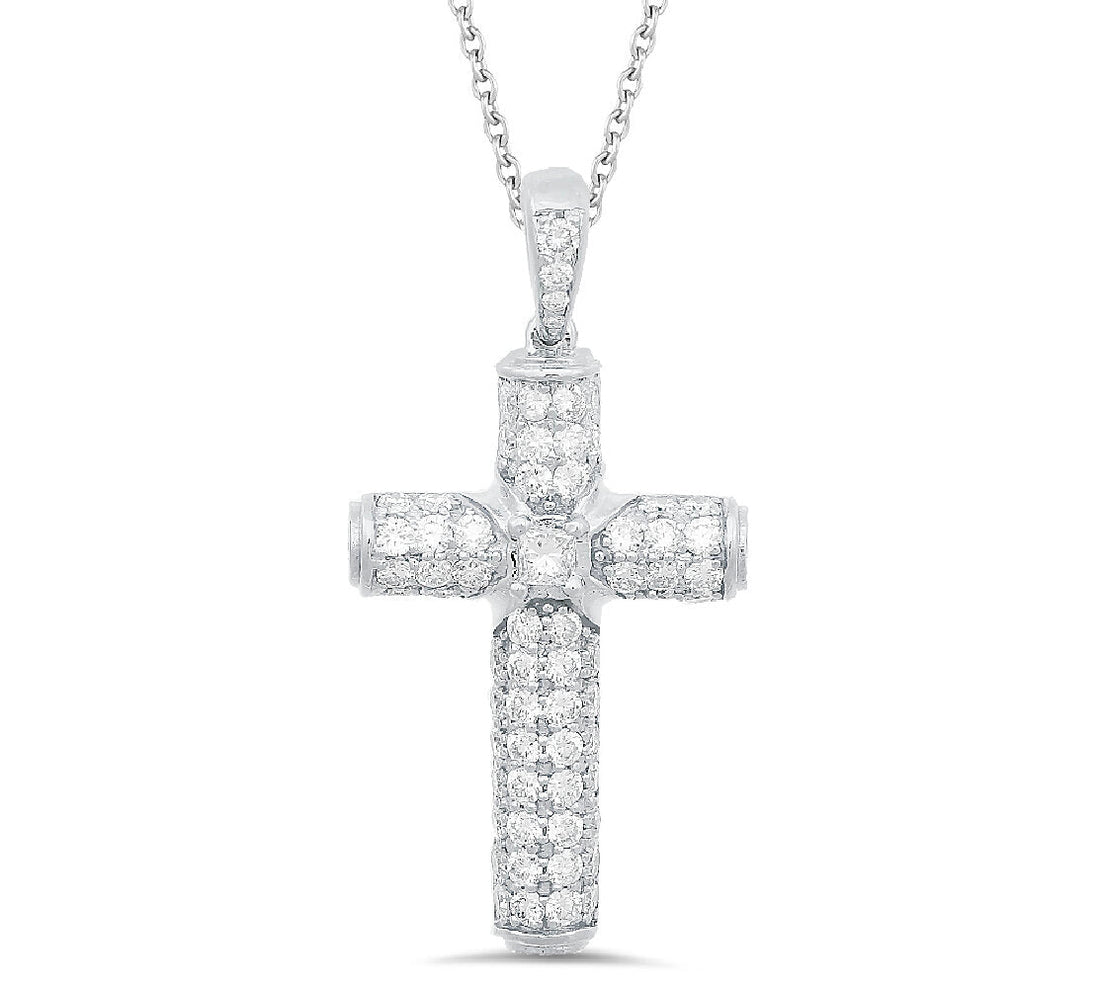 18K White Gold Diamond Cross Pendant