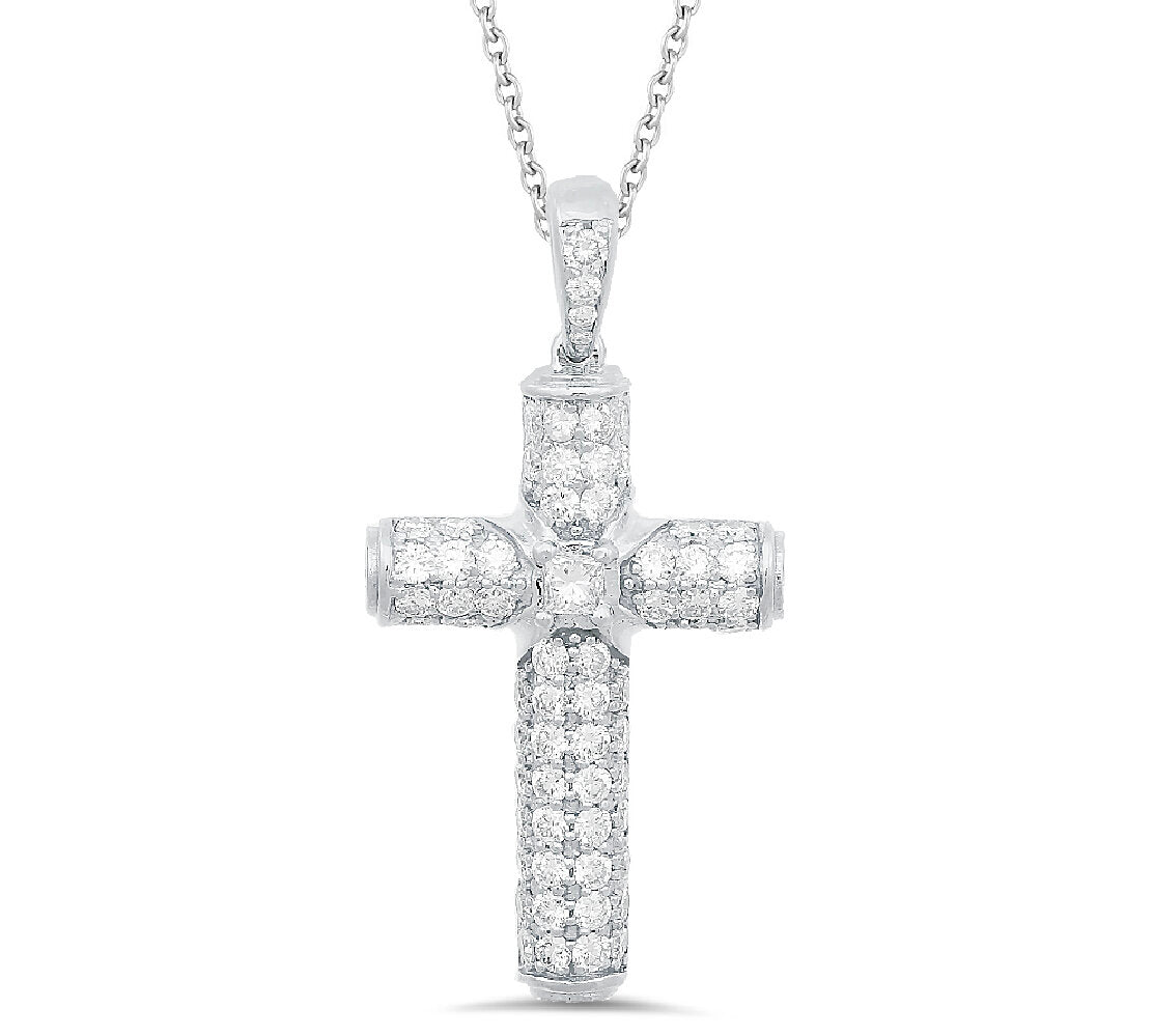 18K White Gold Diamond Cross Pendant