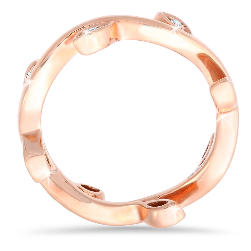 18K Rose Gold Leaf Design Diamond Studded Band