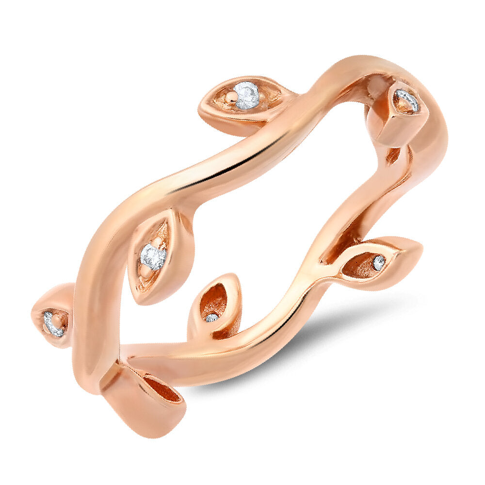 18K Rose Gold Leaf Design Diamond Studded Band