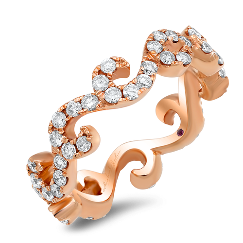 18K Rose Gold Floral Design Diamond Band