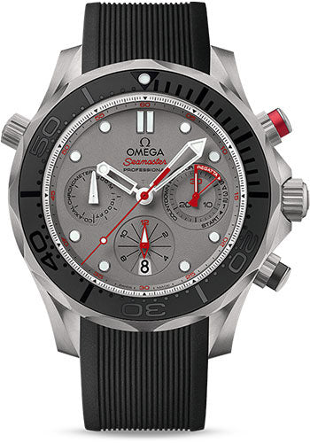 Omega Seamaster Diver 300 M Co-Axial GMT Chronograph ETNZ (Emirates Team New Zealand) Watch - 44 mm Titanium Case - Matt Black Ceramic Unidirectional Bezel - Grade 5 Titanium Grey Dial - Black Rubber Strap - 212.92.44.50.99.001