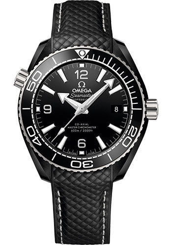 Omega Seamaster Planet Ocean 600M Co-Axial Master Chronometer Watch - 39.5 mm Black Ceramic Case - Unidirectional Bezel - Black Ceramic Dial - Quilted Black Rubber Strap - 215.92.40.20.01.001