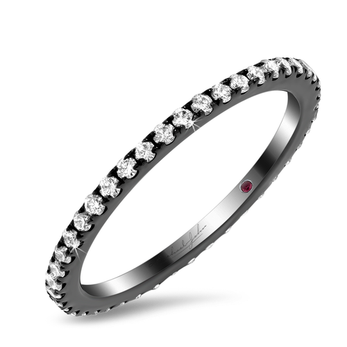 18K Gold Black Rhodium Eternity Band With Round Cut Diamonds