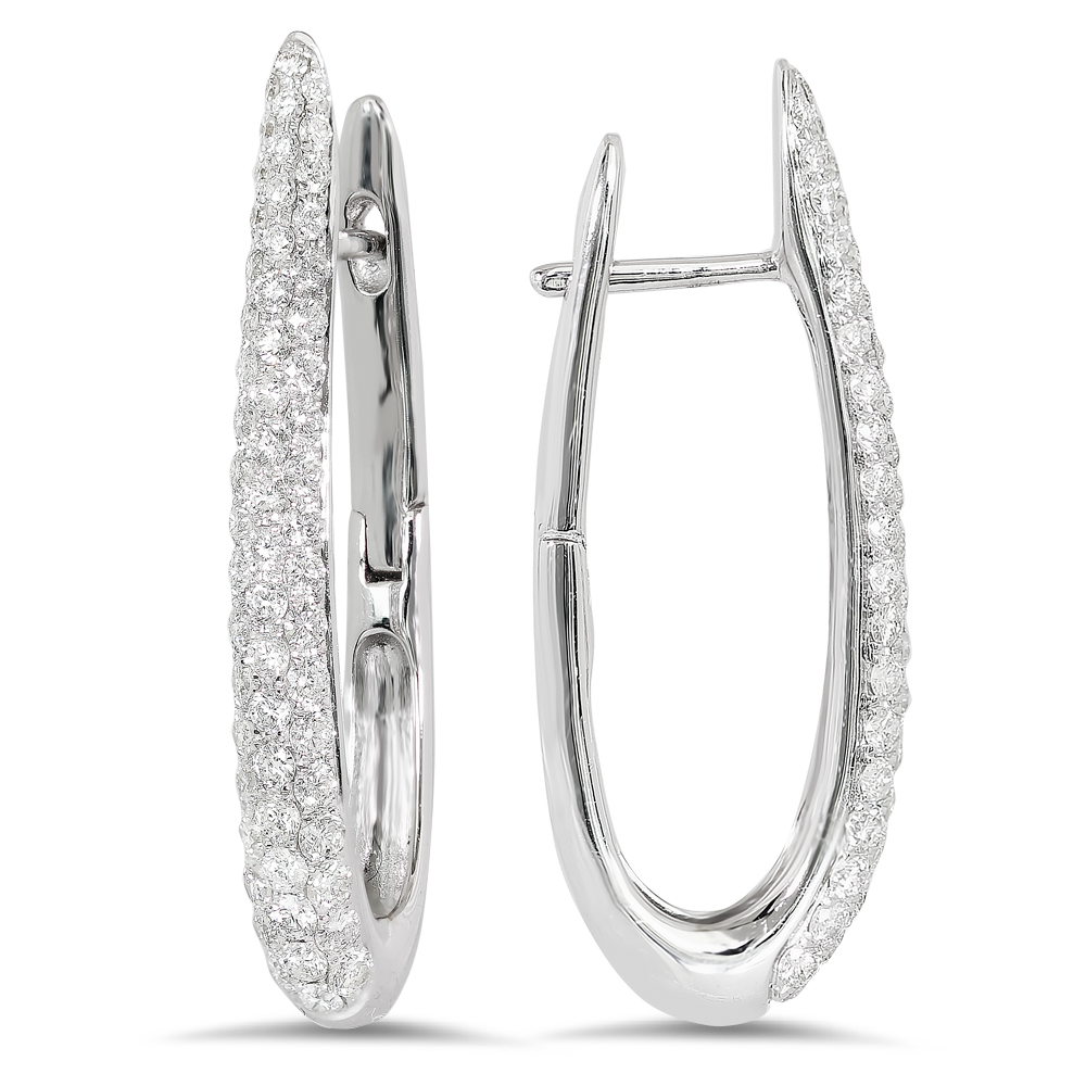 18K White Gold Diamond Hoop Earrings