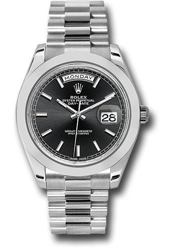 Rolex 950 Platinum Day-Date 40 Watch - Smooth Bezel - Black Index Dial - President Bracelet - 228206 bkip