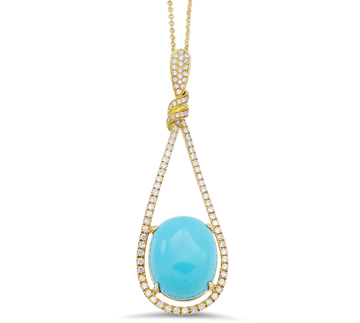Exquisite 18K Gold Pendant Featuring A Vibrant 10.90 Carat Turquoise And Sparkling 0.62 Carat Diamonds. Instantly Elevate Your
