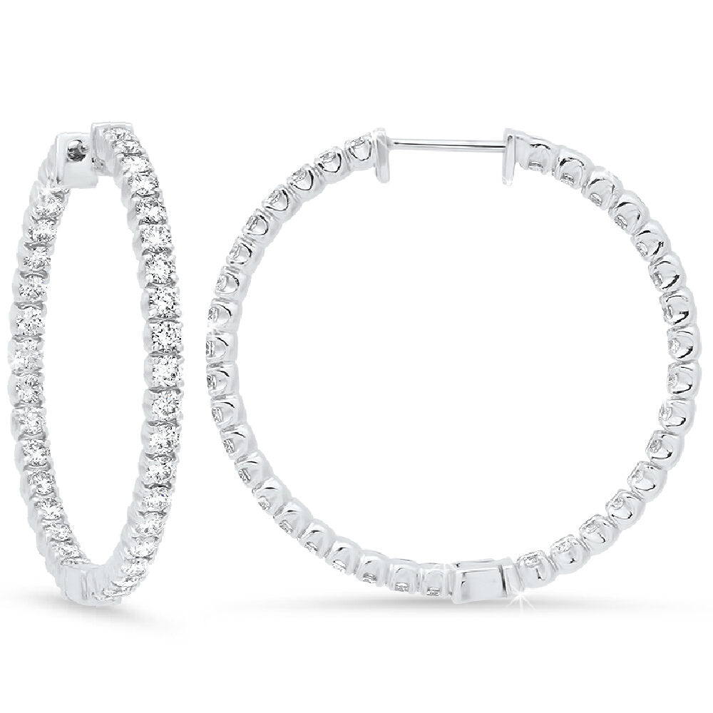 18K White Gold Diamond Hoop Earrings