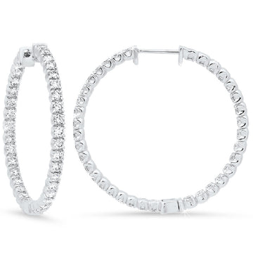 18K White Gold Diamond Hoop Earrings
