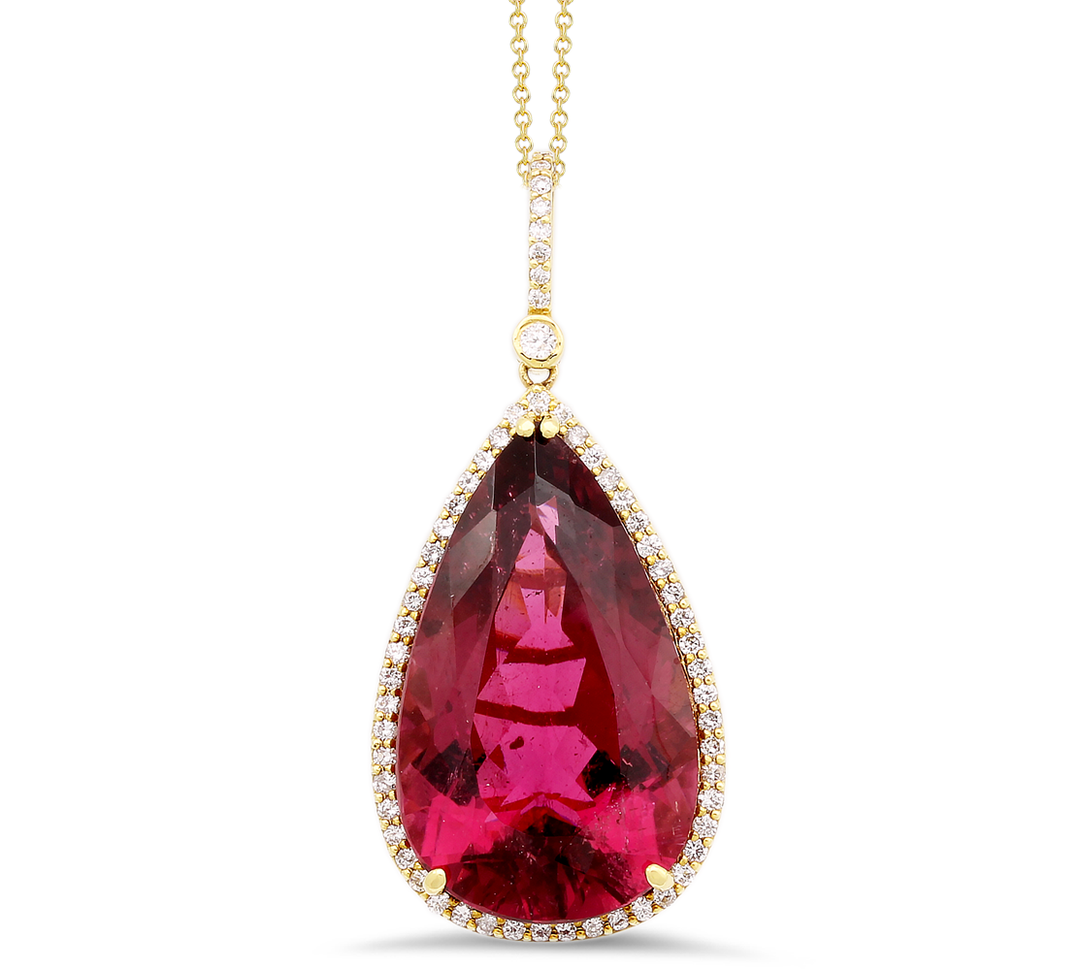 Diamond And Rubellite Pendant In 18K Gold