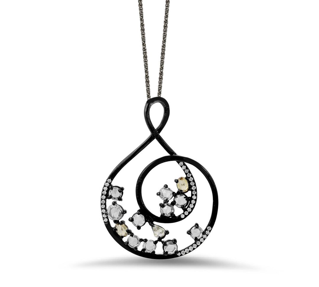 18K White Gold Black Rhodium Coated Diamond Pendant
