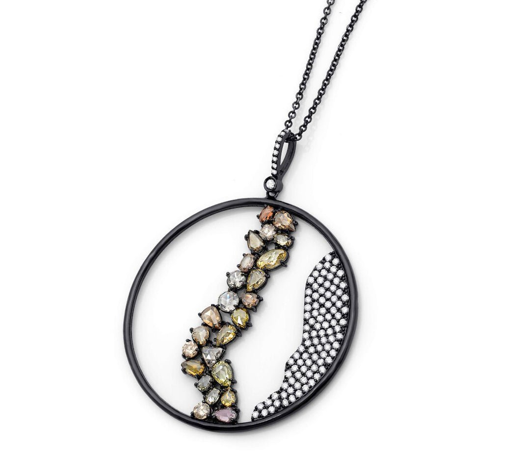 18K White Gold Black Rhodium Diamond Pendant