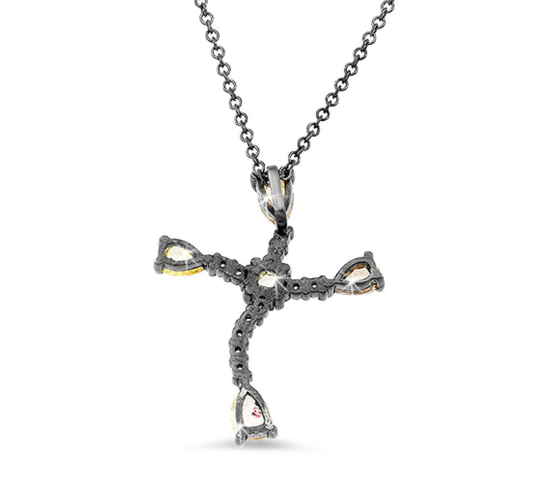18K White Gold Black Ceramic Rhodiumed Diamond Cross Pendant