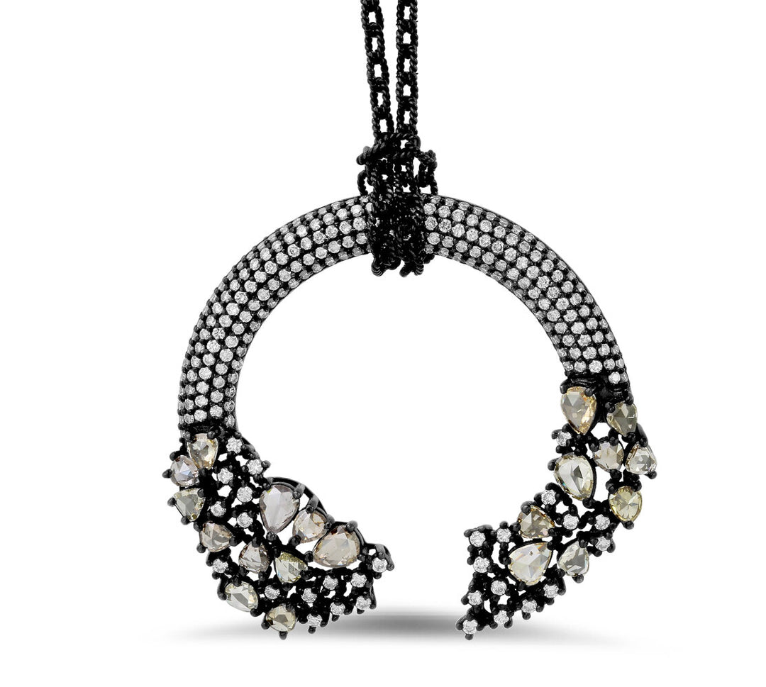 18K White Gold Black Rhodium Diamond Pendant