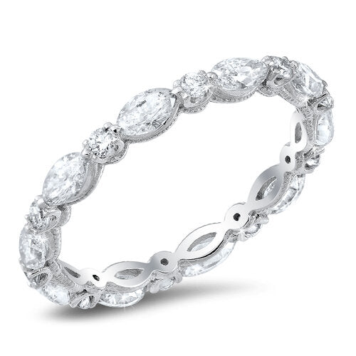 18K Gold Marquise And Round Cut Diamond Eternity Band