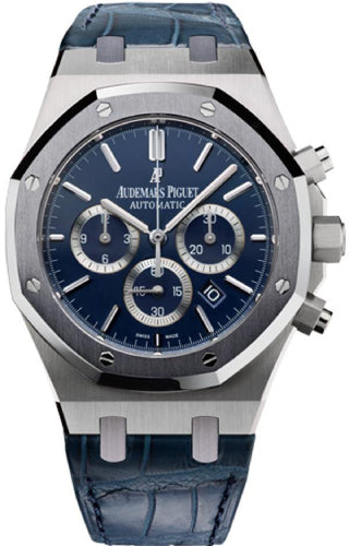 Audemars Piguet Royal Oak 41mm Leo Messi Chronograph Platinum Tantalum Bezel Blue Index Dial Alligator Leather Strap - 26325PL.OO.D310CR.01