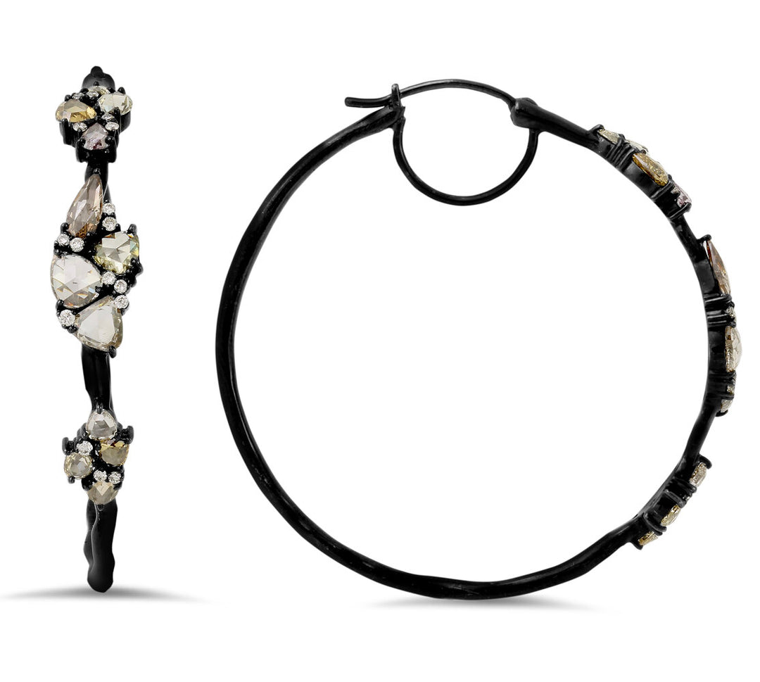 18K White Gold Black Rhoduim Diamond Hoop Earrings