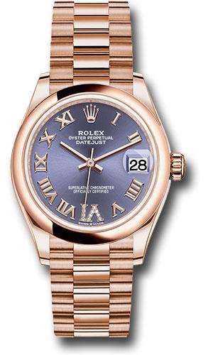 Rolex Everose Gold Datejust 31 Watch - Domed Bezel - Aubergine Diamond Six Dial - President Bracelet - 278245 aubdr6p