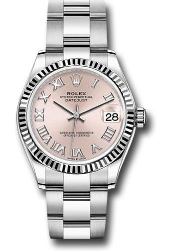 Rolex Steel and White Gold Datejust 31 Watch - Fluted Bezel - Pink Roman Dial - Oyster Bracelet - 278274 pro