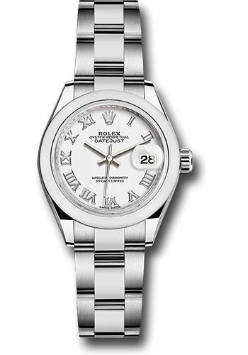 Rolex Steel Lady-Datejust 28 Watch - Domed Bezel - White Roman Dial - Oyster Bracelet - 279160 wro