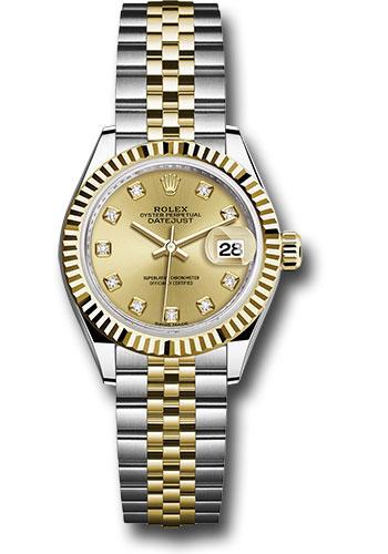 Rolex Steel and Yellow Gold Rolesor Lady-Datejust 28 Watch - Fluted Bezel - Champagne Diamond Dial - Jubilee Bracelet - 279173 chdj