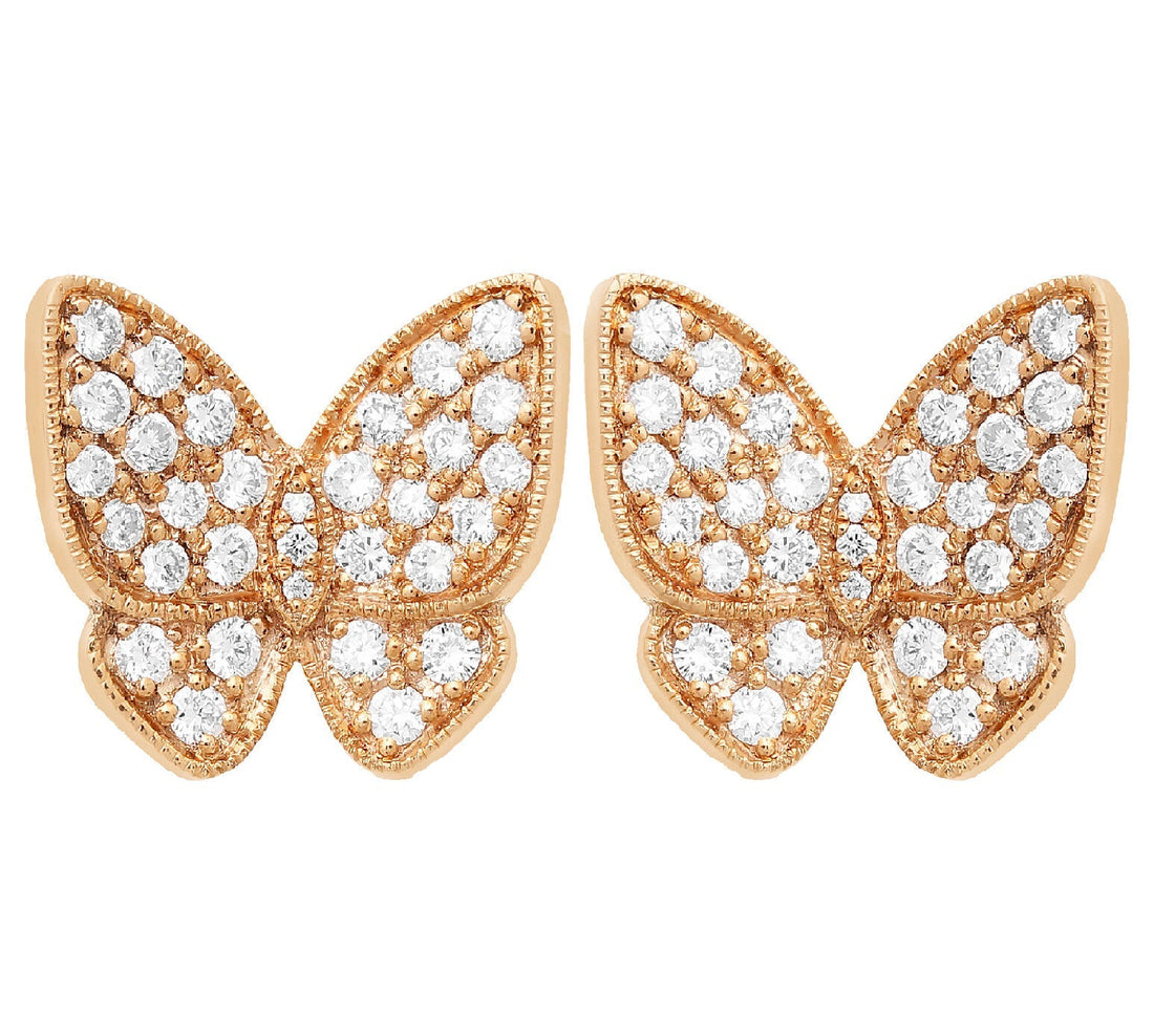 18K Gold Diamond Butterfly Stud Earrings