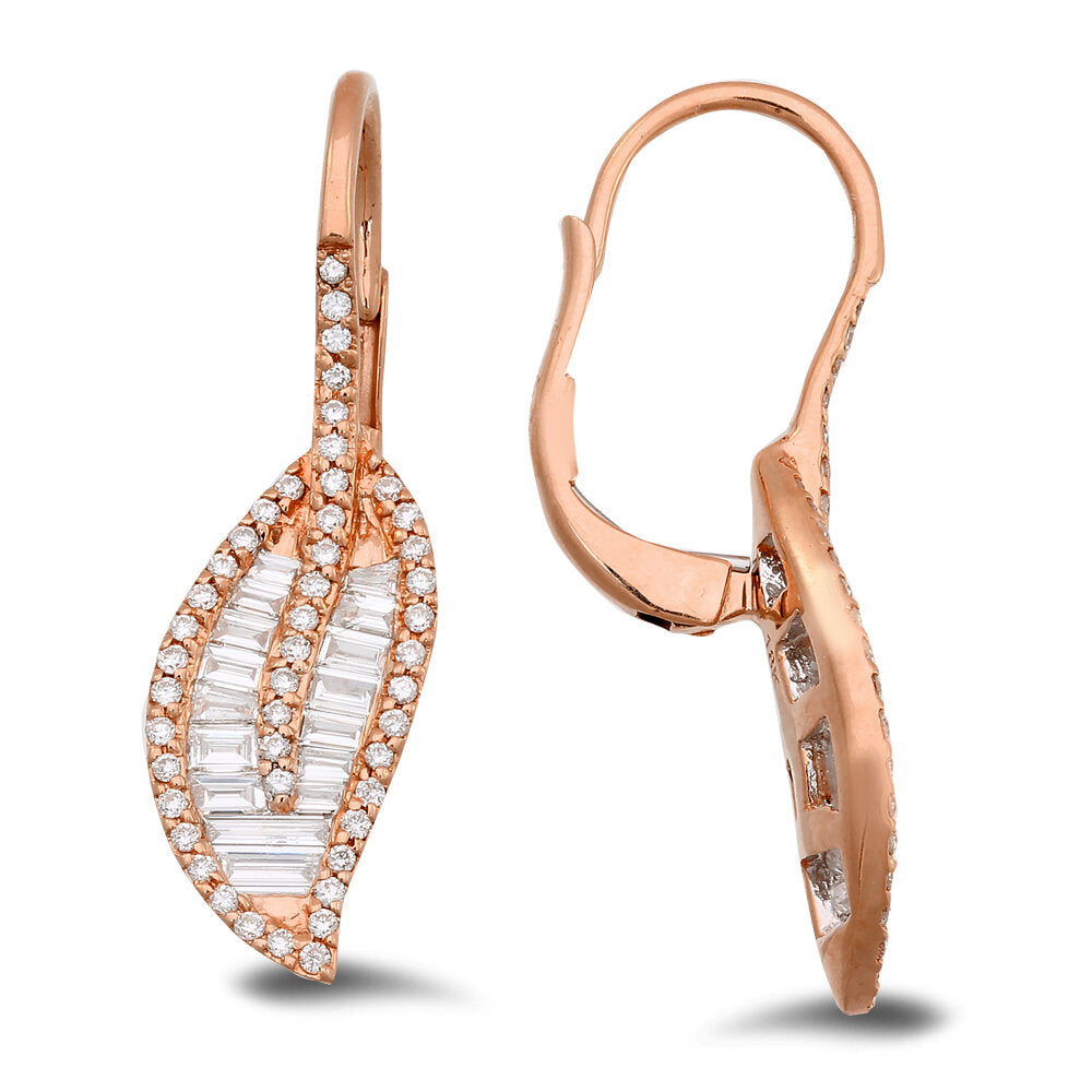 18K Rose Gold Diamond Leaf Earrings