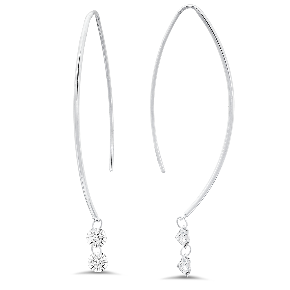 18K Gold Diamond Spearhook Earrings
