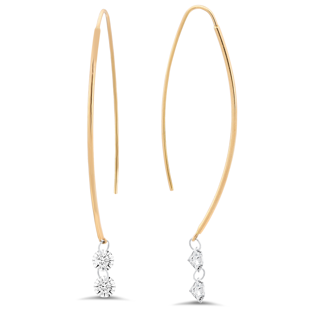 18K Gold Diamond Spearhook Earrings