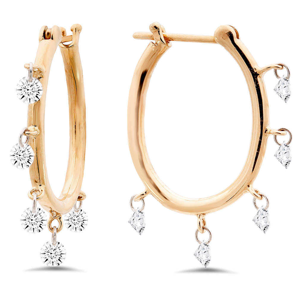 18K Yellow Gold Diamond Hoop Earrings