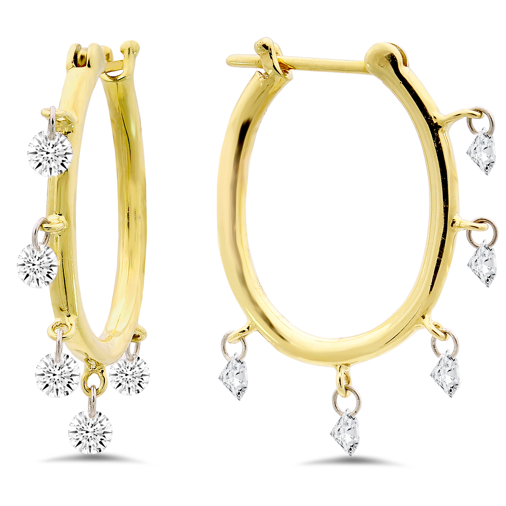 18K Yellow Gold Diamond Hoop Earrings
