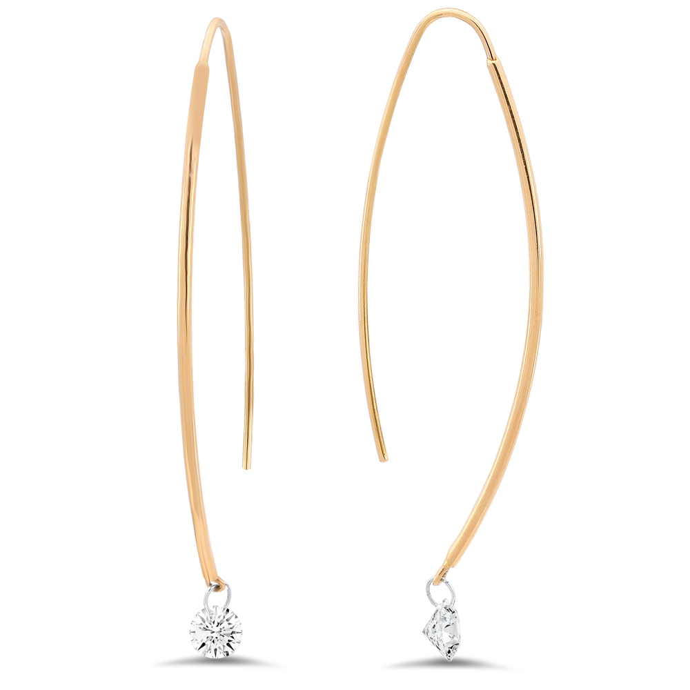 18K Gold Diamond Spearhook Earrings