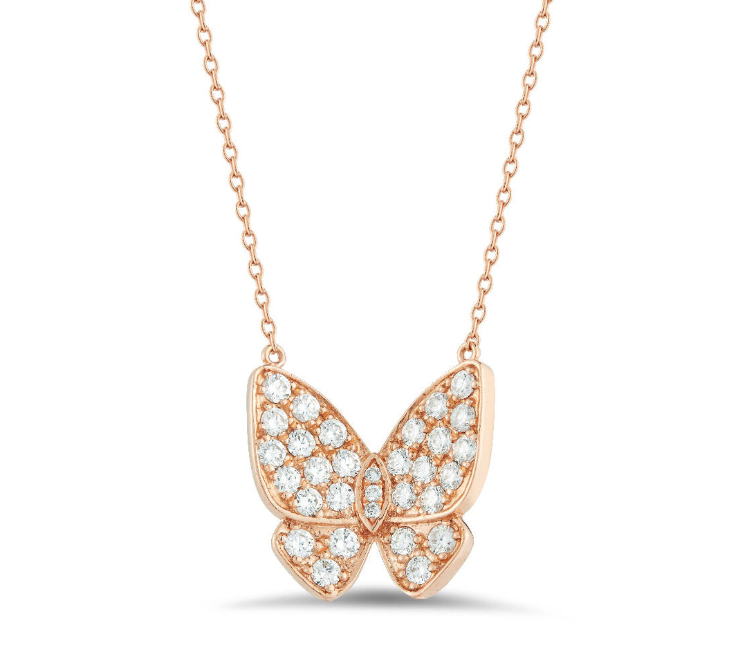 18K Rose Gold Butterfly Diamond Pendant